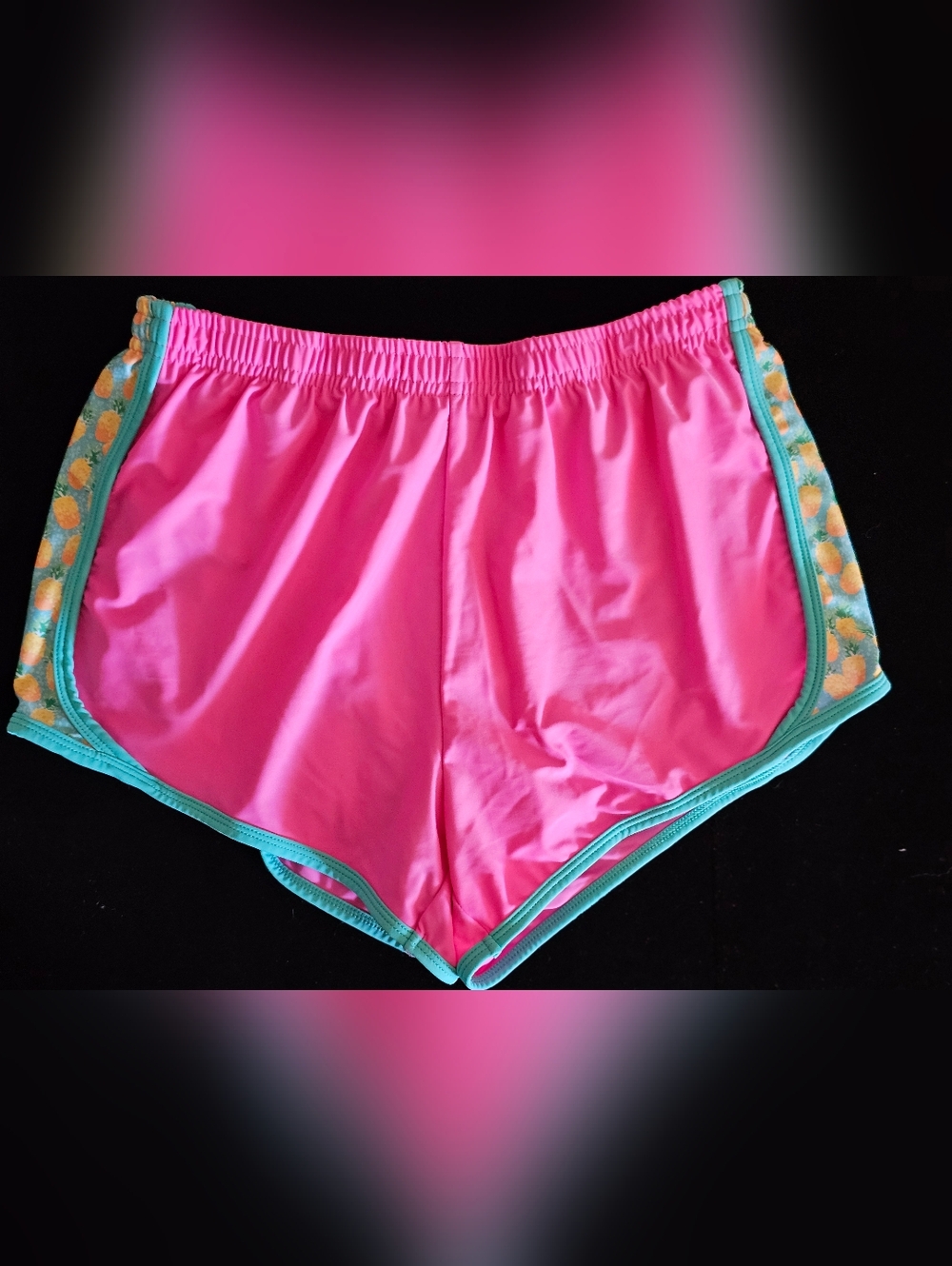 Krass & Co Pink Athletic Shorts with Pineapples And Turquoise Trim Small